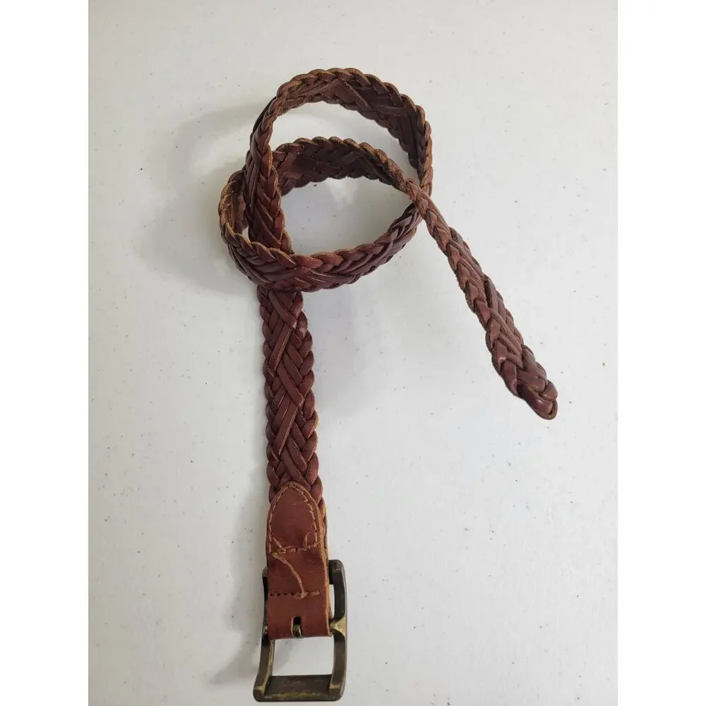 Liz Claiborne Braided Woven Belt Brown Leather Adjustable Women's‎ Size Small